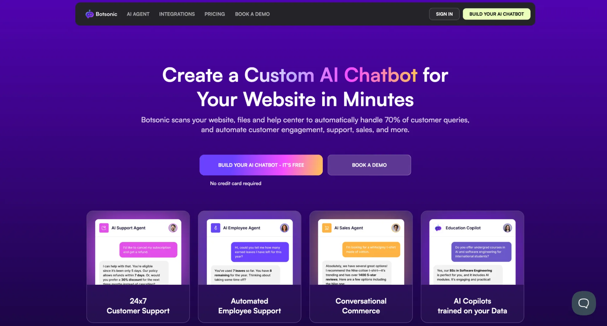 Botsonic Landing Page Screenshot