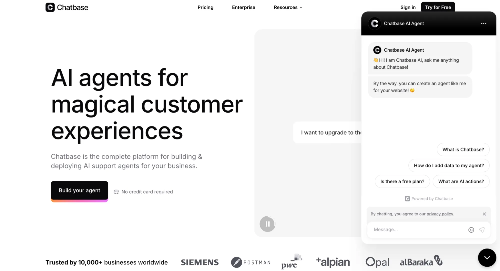 Chatbase Landing Page Screenshot