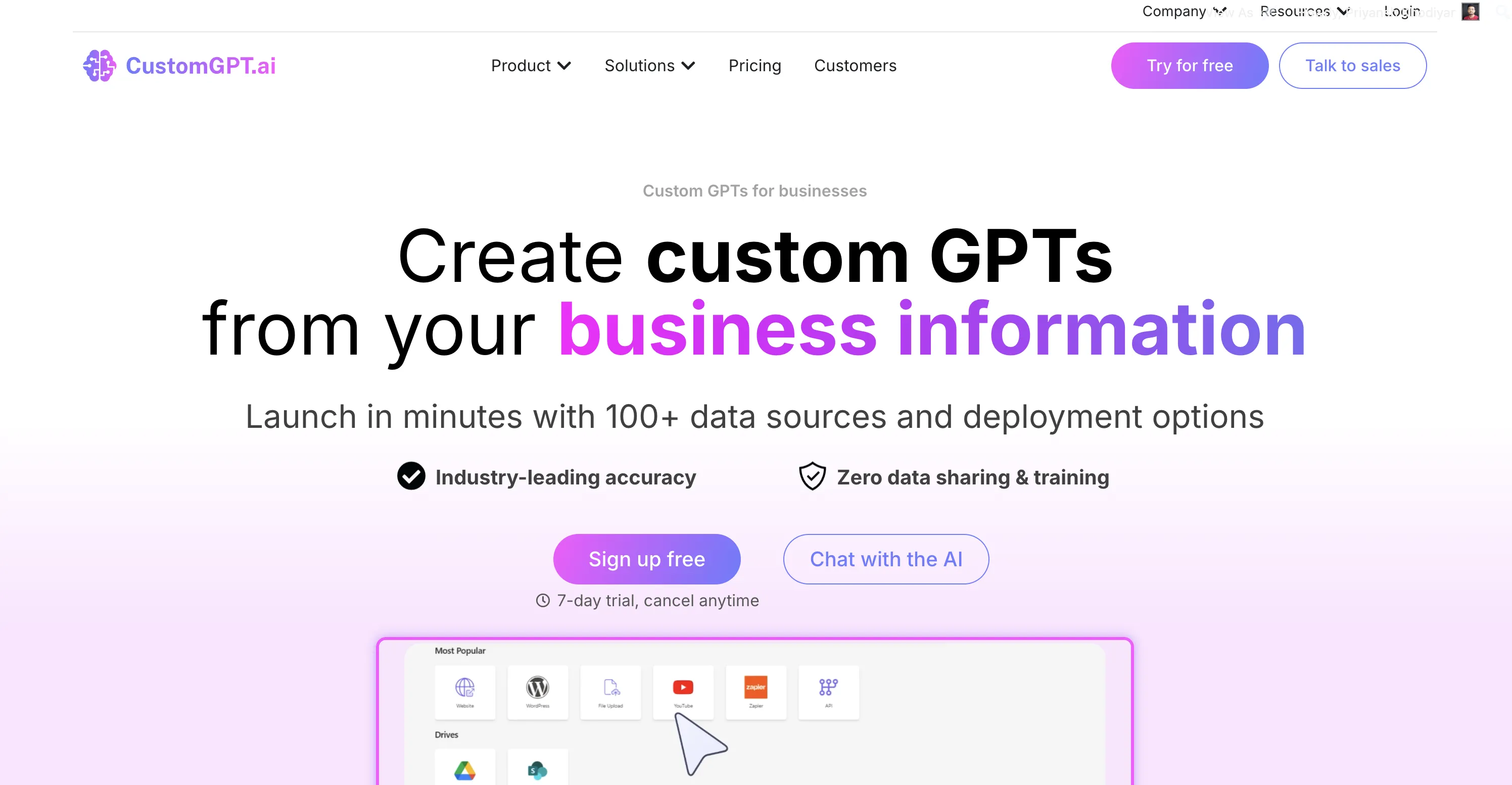 CustomGPT Landing Page Screenshot