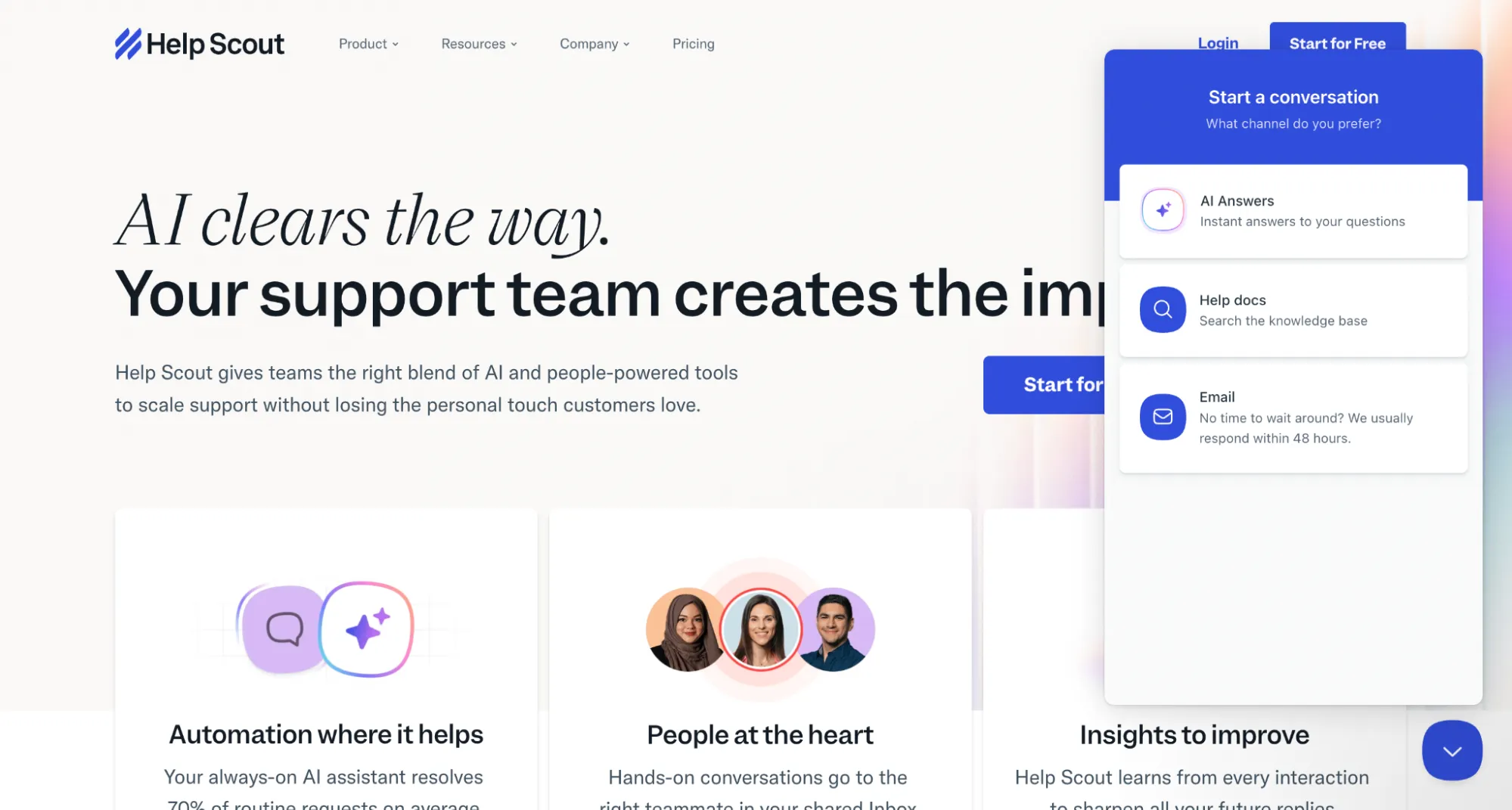 Help Scout AI Answers Landing Page Screenshot