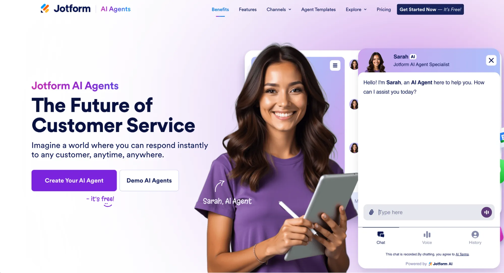 Jotform AI Agents Landing Page Screenshot