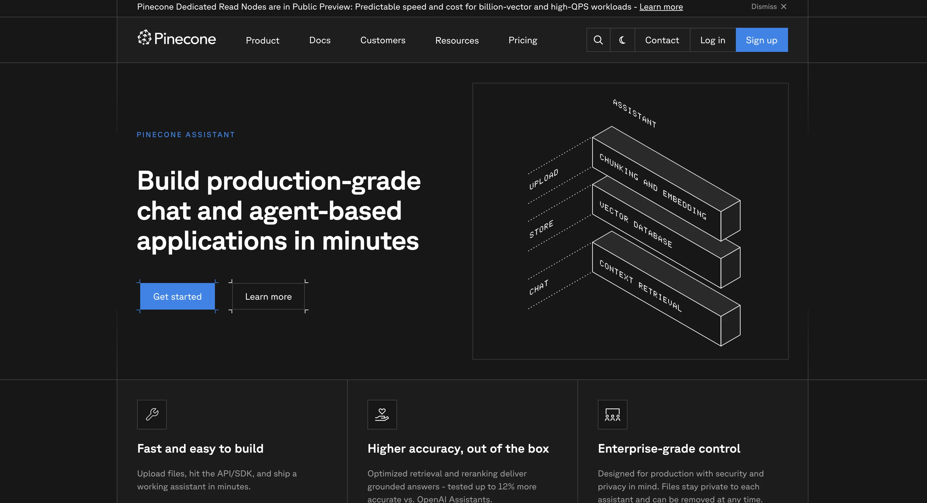 Pinecone Assistant Landing Page Screenshot