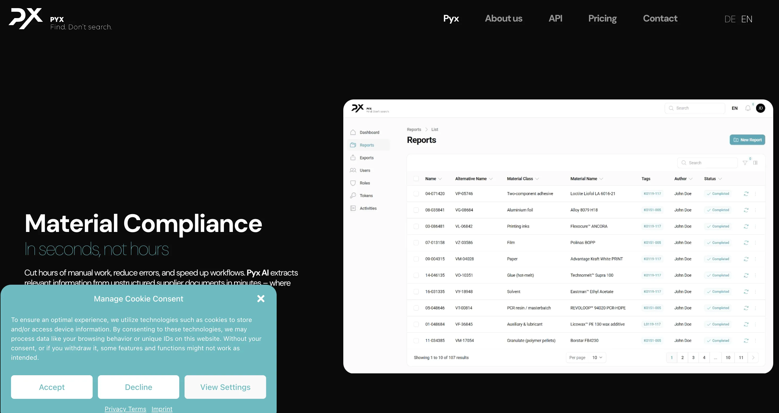 Pyx Landing Page Screenshot