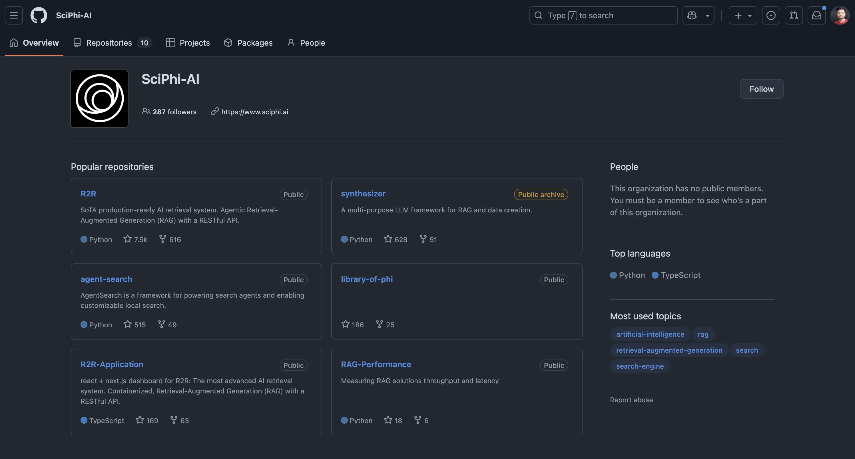 SciPhi Landing Page Screenshot