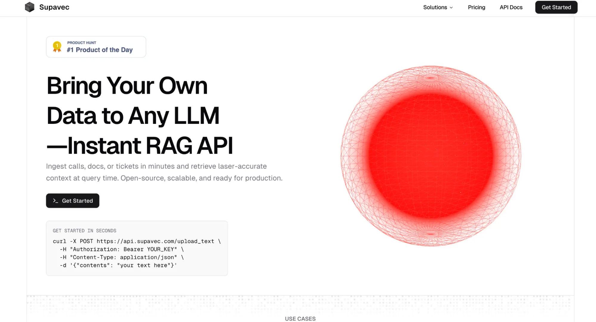 Supavec Landing Page Screenshot