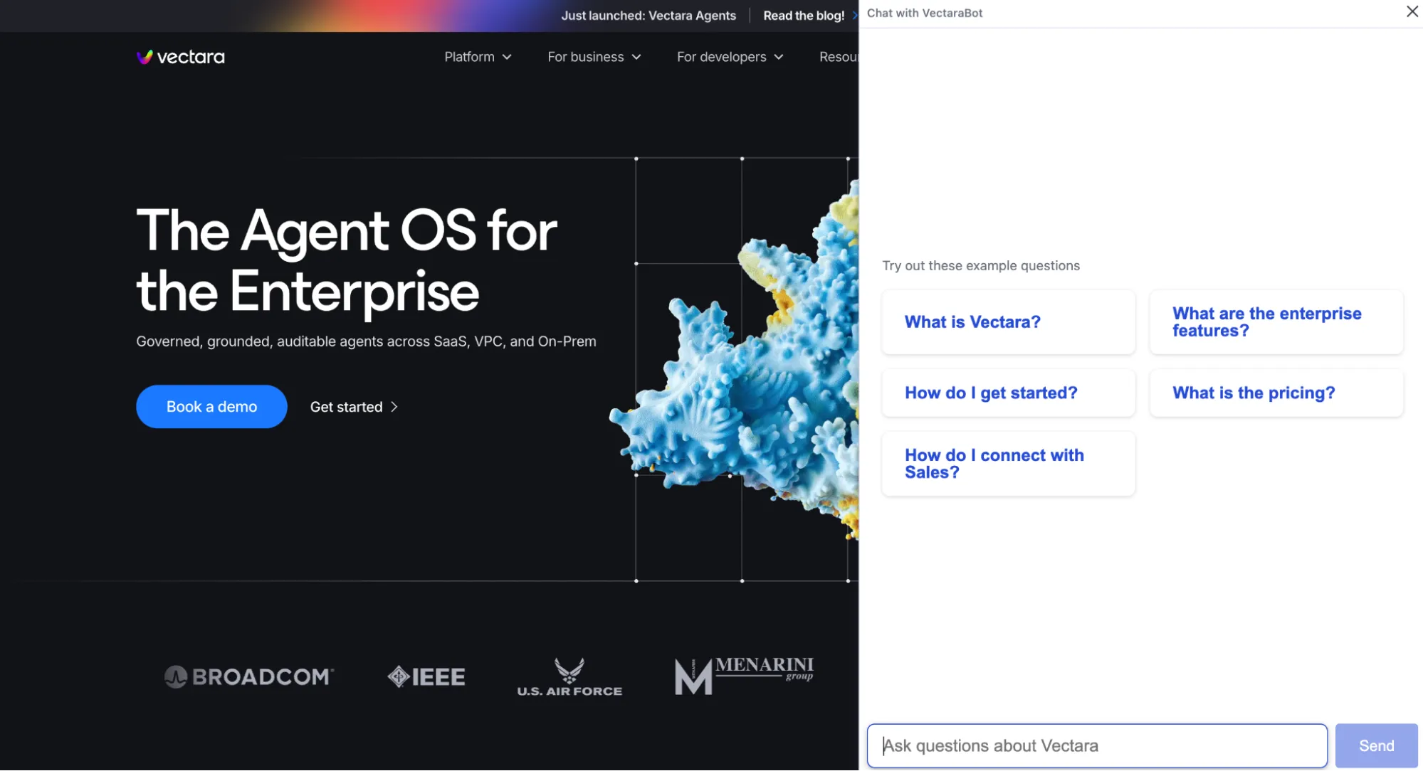 Vectara Landing Page Screenshot
