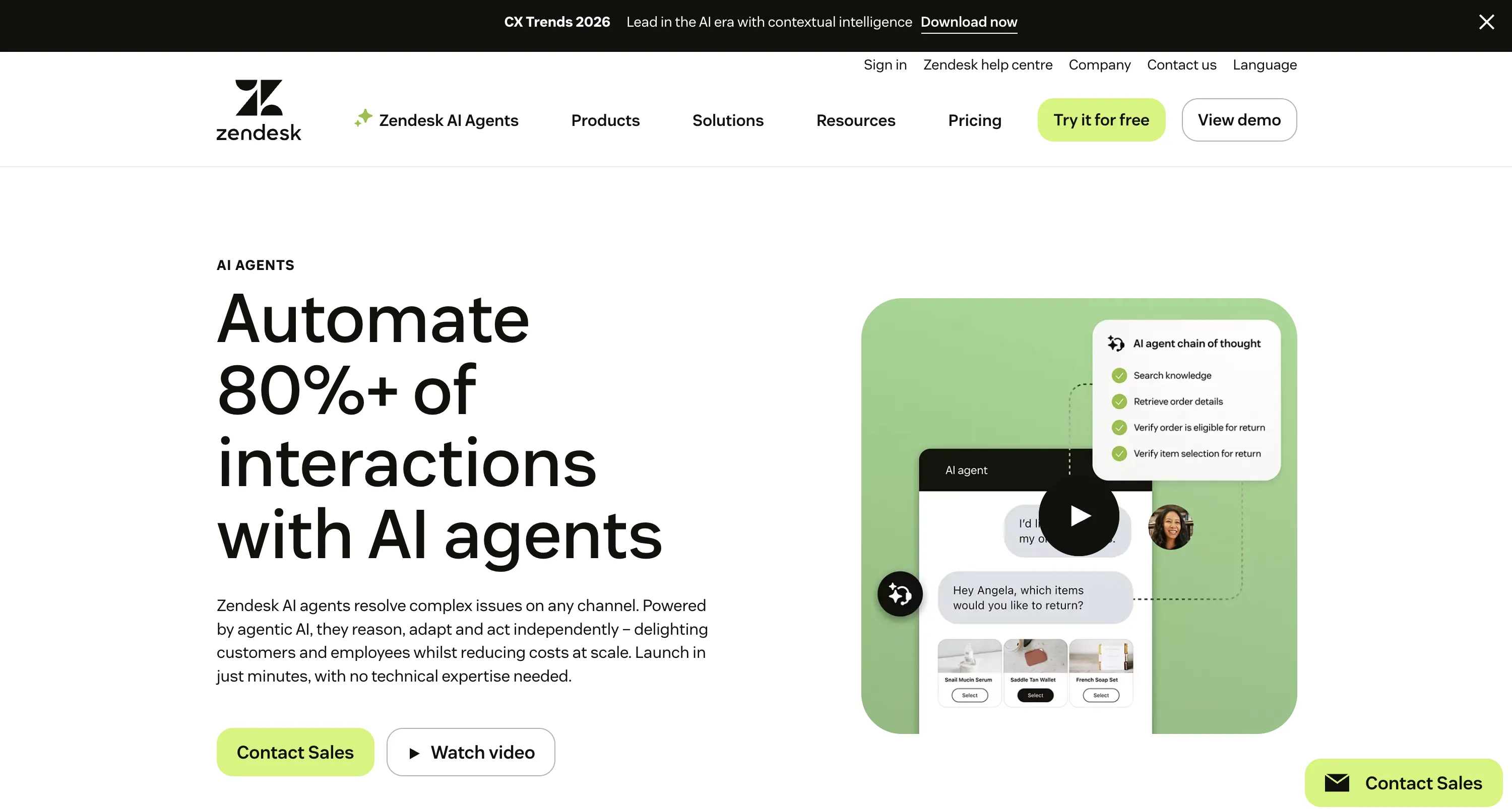 Zendesk AI Agents Landing Page Screenshot